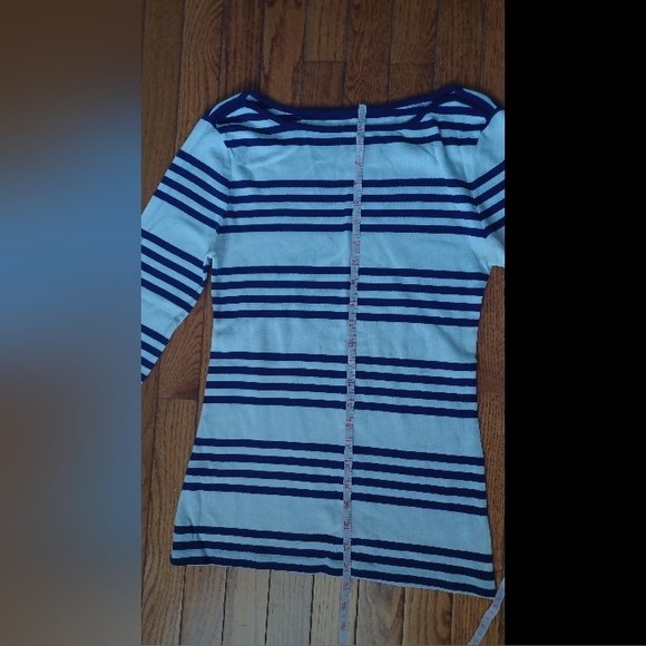 Old Navy Nautical Blue White Striped Boat Neck Long Sleeve T-shirt Sz M - Picture 4 of 9